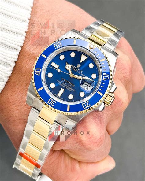 rolex submariner two tone blue face replica|rolex submariner date 126613ln.